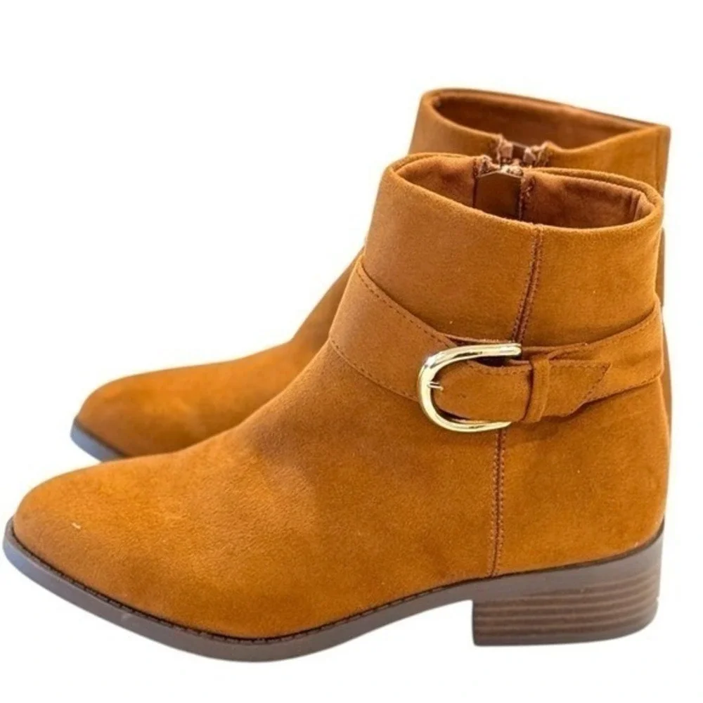 Steve Madden Kids Brown Cognac Faux Suede Buckle Ankle Boots Size 4